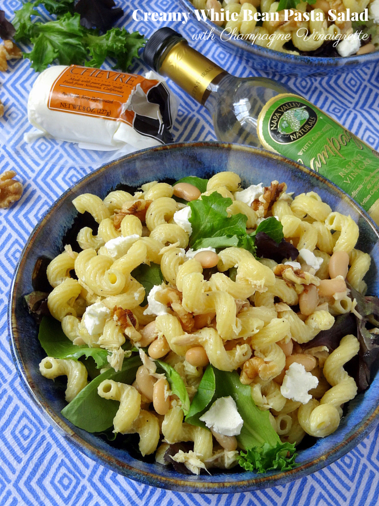 creamy white bean pasta salad with champagne vinaigrette