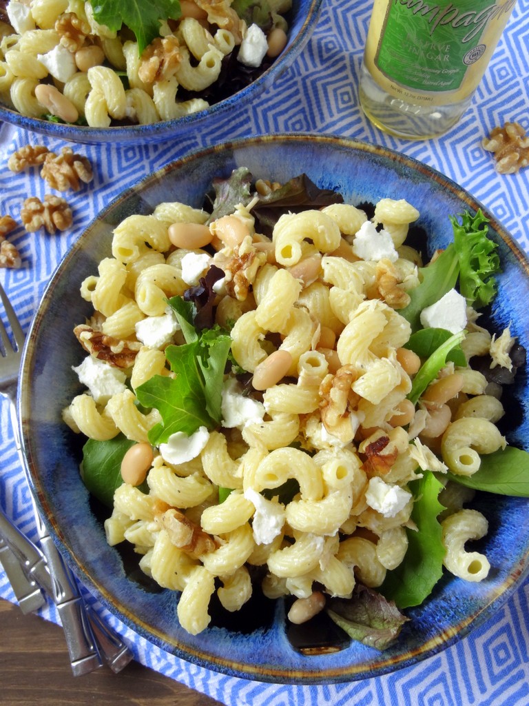 creamy white bean pasta salad with champagne vinaigrette