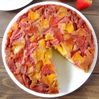 Strawberry Peach Upside-Down Cornbread Cake