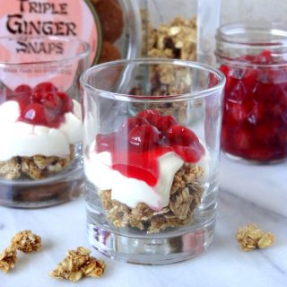 Cherry Cheesecake Mousse with Gingersnap Granola