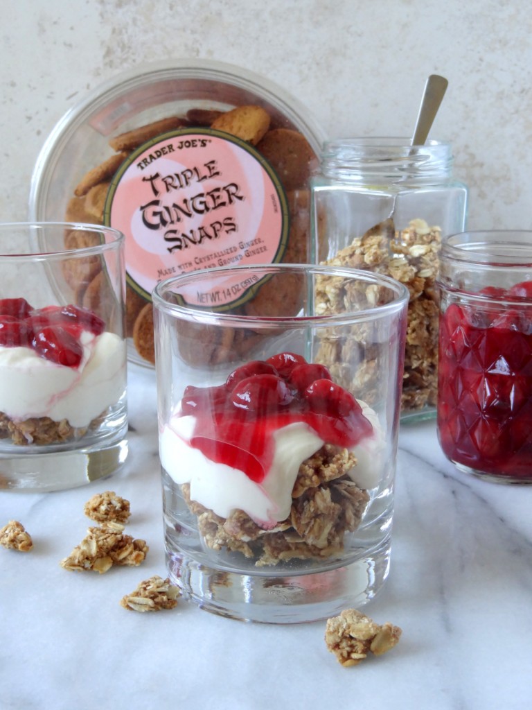 cherry cheesecake mousse with gingersnap granola
