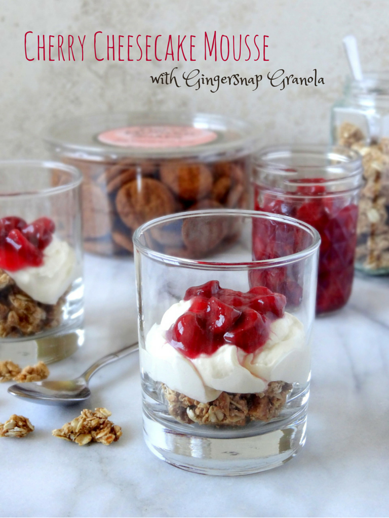 cherry cheesecake mousse with gingersnap granola