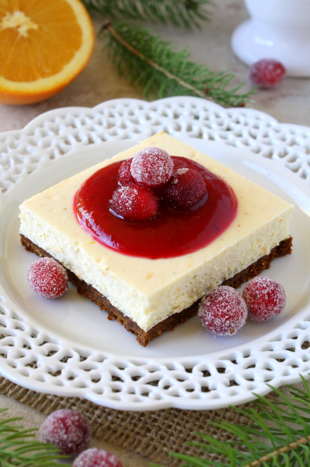 cranberry orange white chocolate cheesecake bars