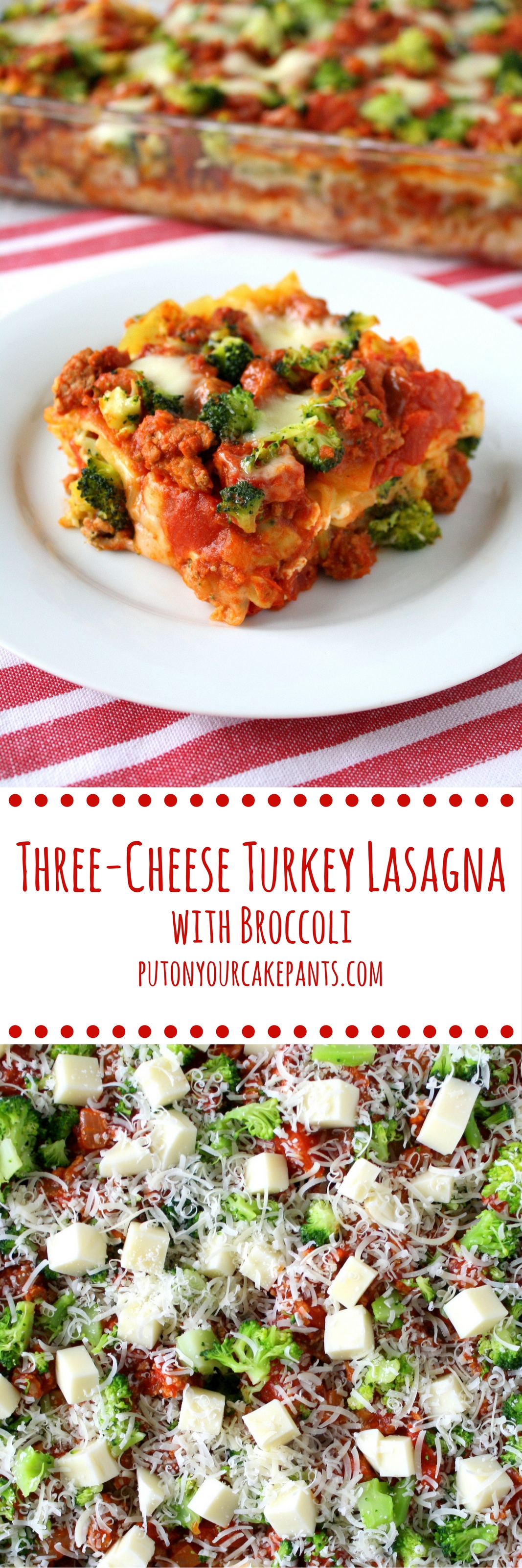 three-cheese turkey lasagna with broccoli