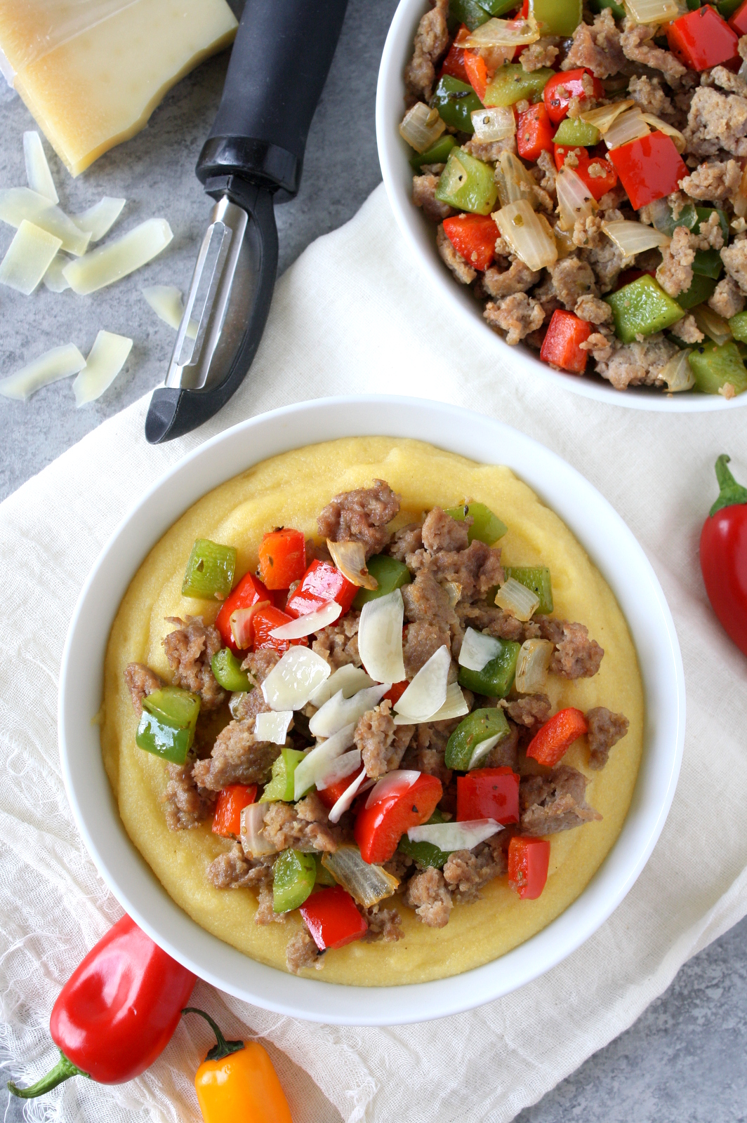 sausage and peppers with polenta