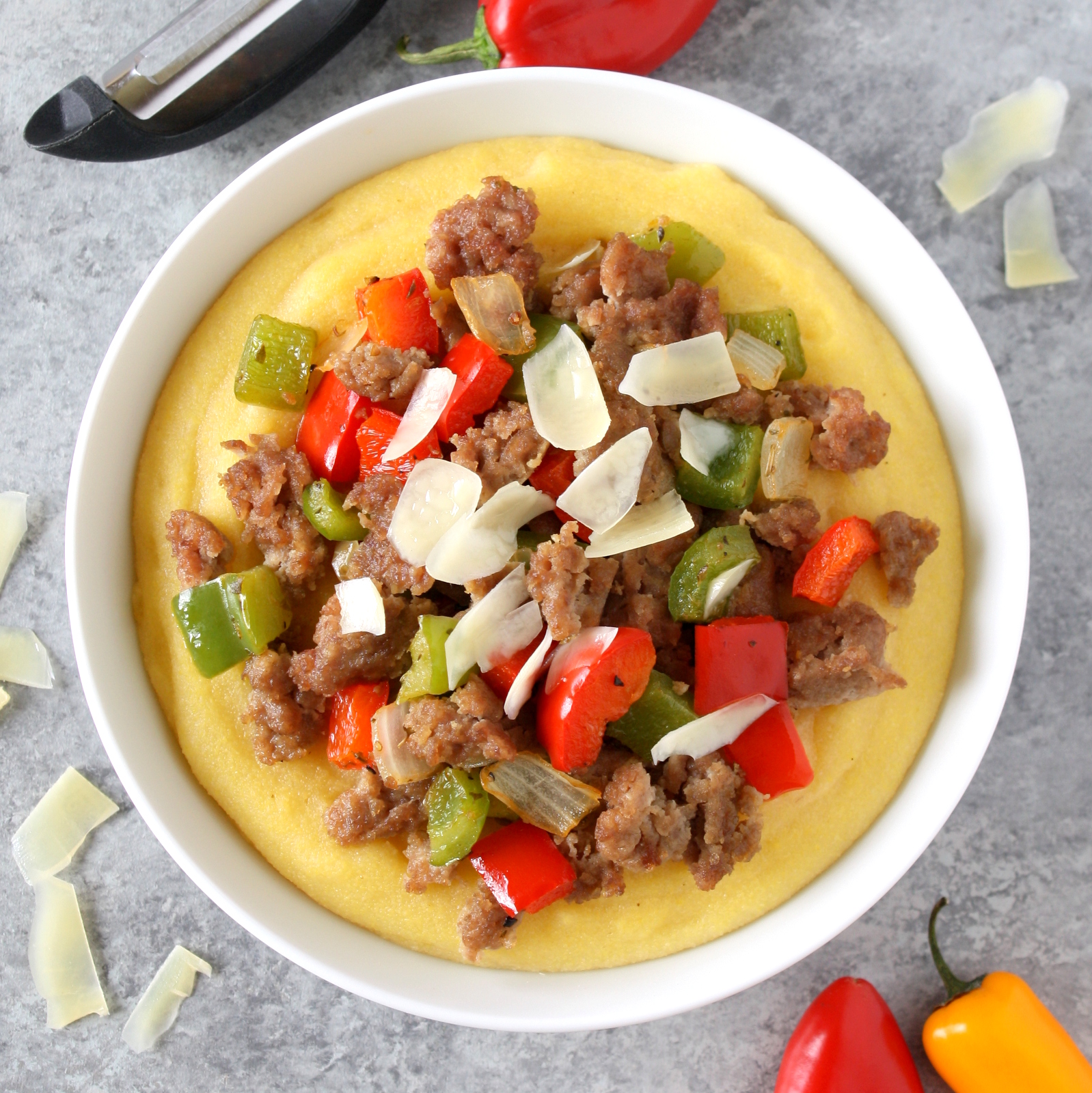 sausage and peppers with polenta