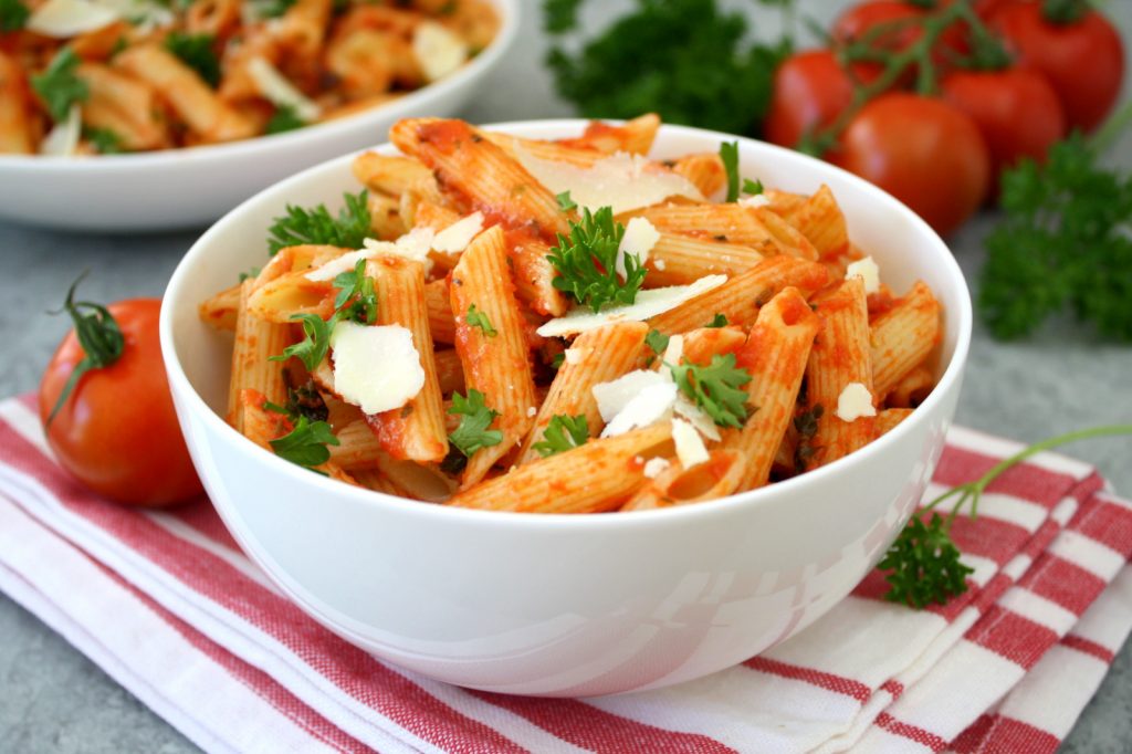 penne with quick green chile marinara sauce