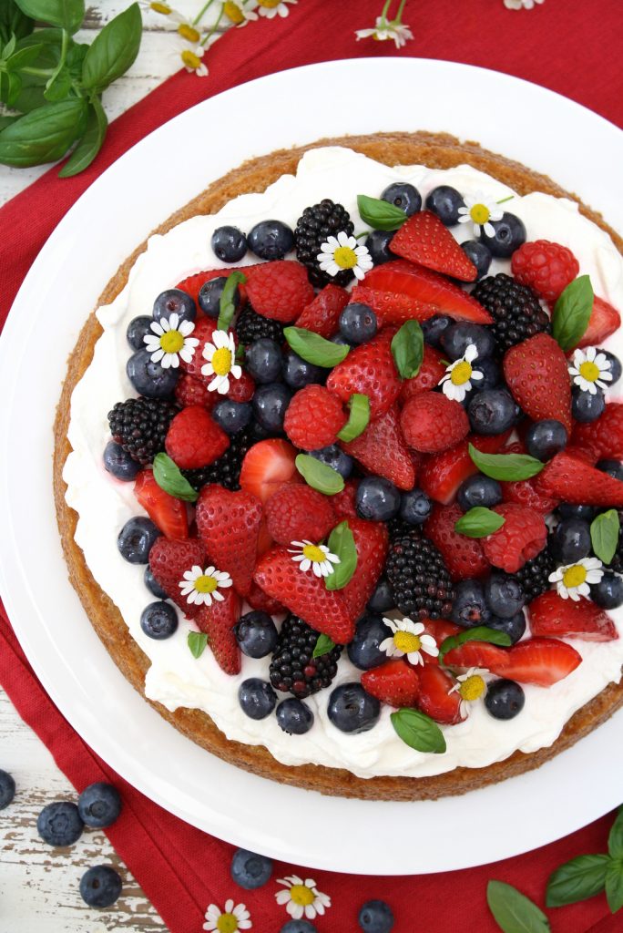 lemon basil cake with berries