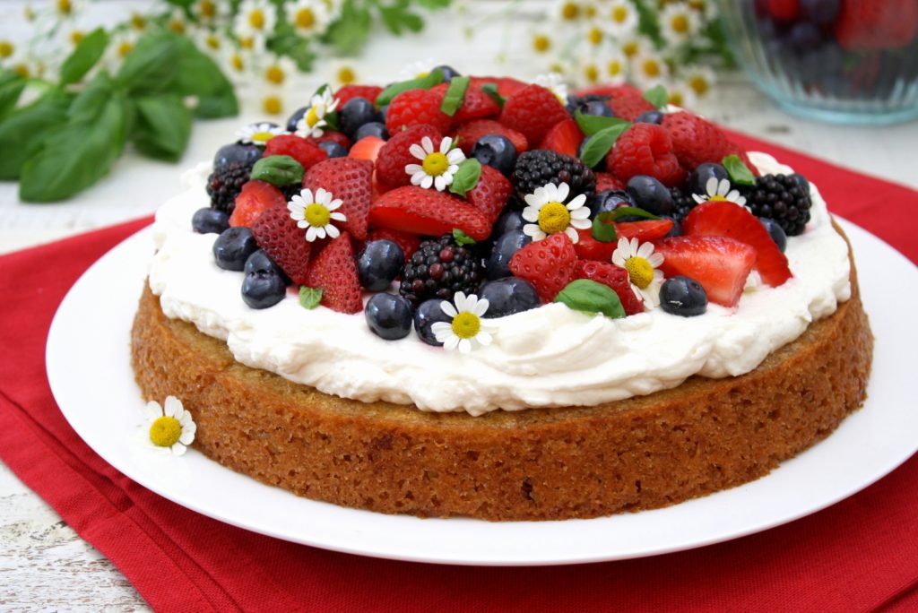 lemon basil cake with berries