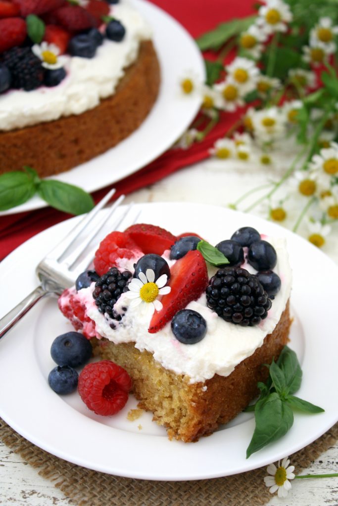 lemon basil cake with berries