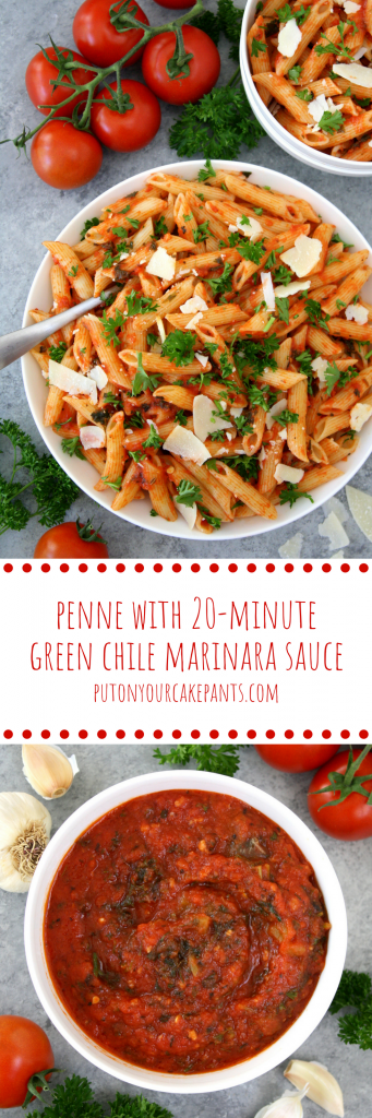 penne with quick green chile marinara sauce